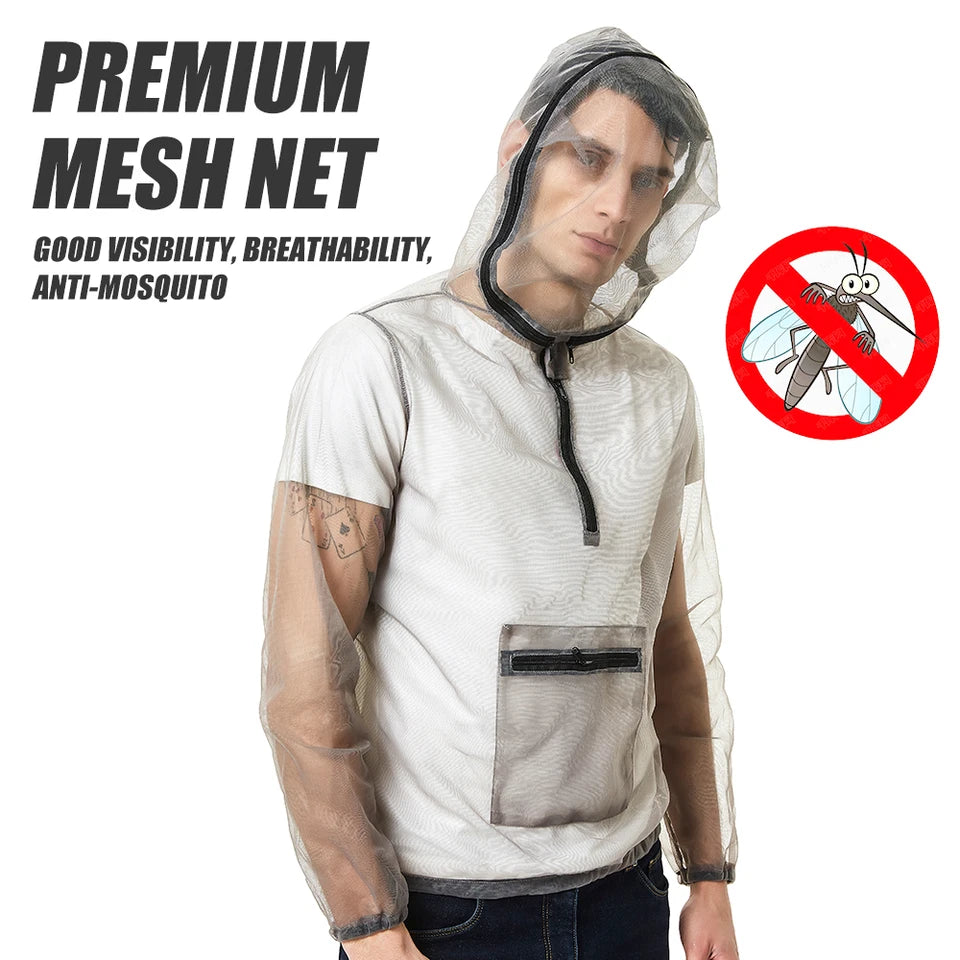 Outdoor Ultralight Mesh Hooded Bug Jacket Mesh Net Anti-mosquito Clothes Protective Mesh Shirt Insect Shield for Camping Fishing