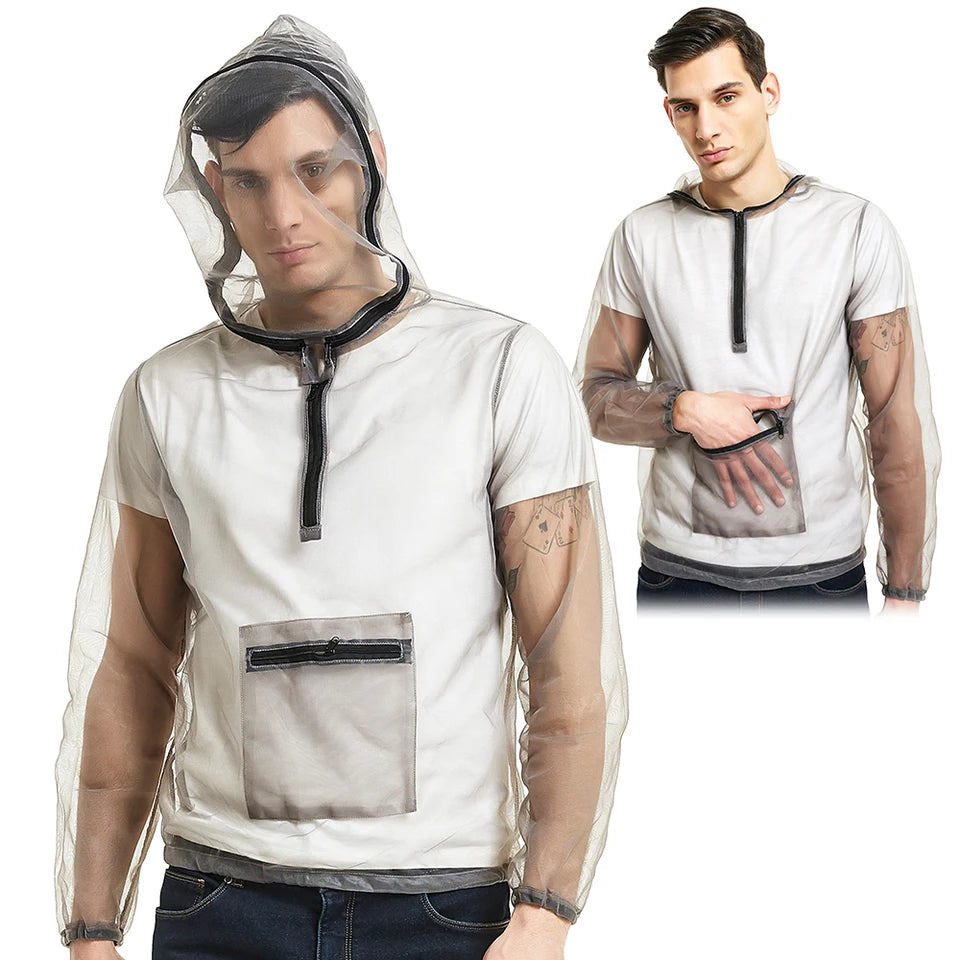 Outdoor Ultralight Mesh Hooded Bug Jacket Mesh Net Anti-mosquito Clothes Protective Mesh Shirt Insect Shield for Camping Fishing