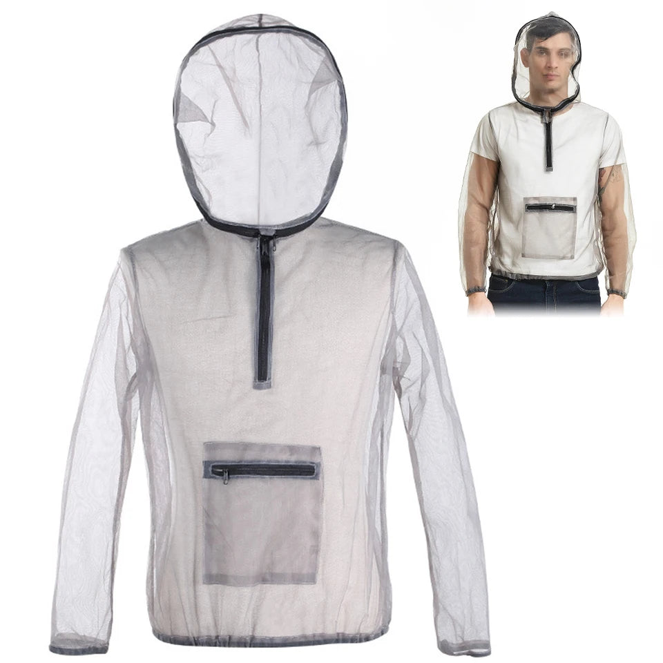 Outdoor Ultralight Mesh Hooded Bug Jacket Mesh Net Anti-mosquito Clothes Protective Mesh Shirt Insect Shield for Camping Fishing