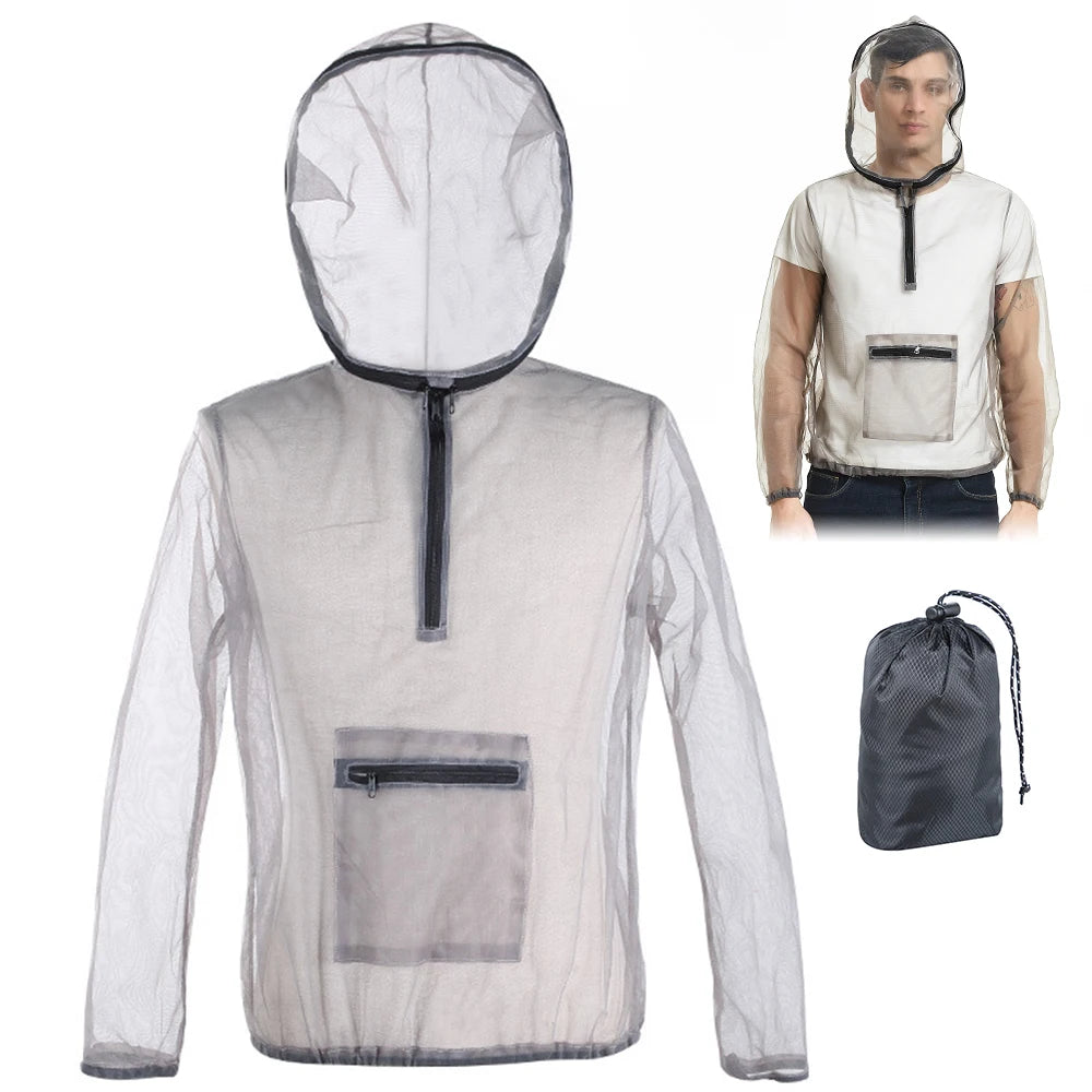 Outdoor Ultralight Mesh Hooded Bug Jacket Mesh Net Anti-mosquito Clothes Protective Mesh Shirt Insect Shield for Camping Fishing