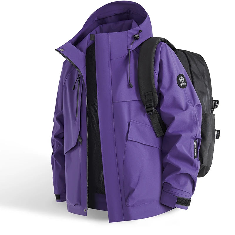 Waterproof Jacket Men Outdoor Hiking Camping Windbreaker Hooded Softshell Zip Up Coats Lightweight Unisex Spring Autumn Coats