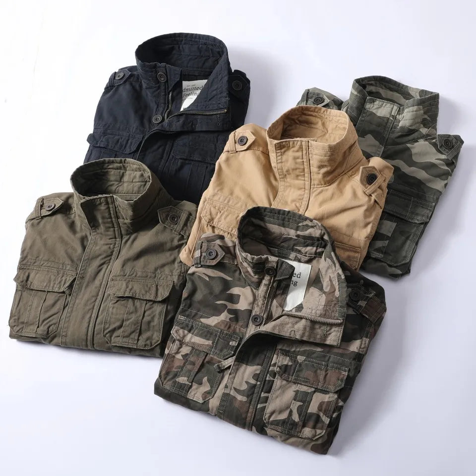 Vintage Style Men's Autumn Casual Jacket Tactical Camouflage Coat Stand Collar Outdoor Jacket Spring Outerwear