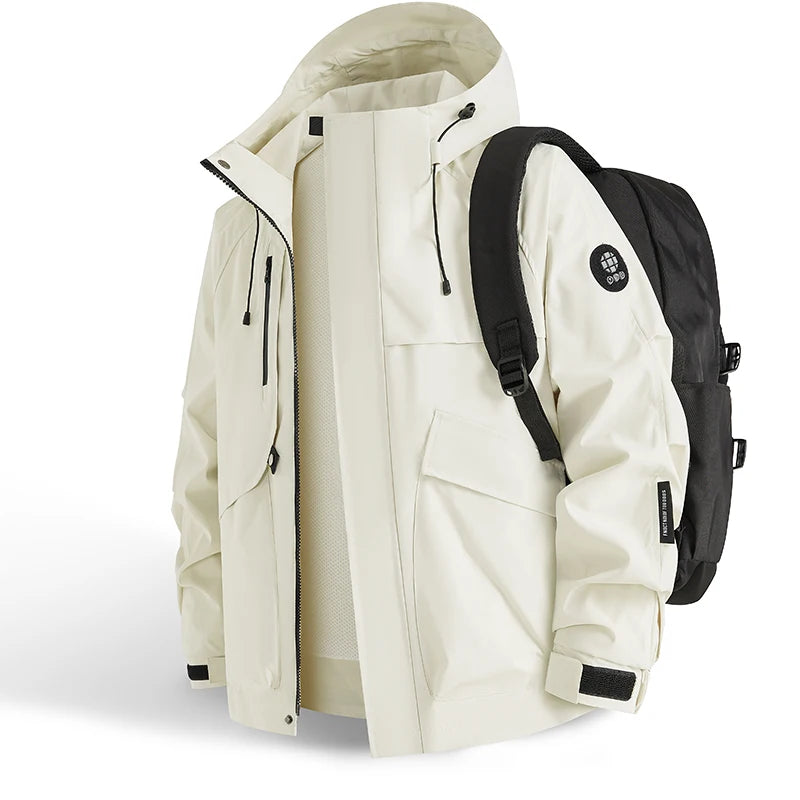 Waterproof Jacket Men Outdoor Hiking Camping Windbreaker Hooded Softshell Zip Up Coats Lightweight Unisex Spring Autumn Coats