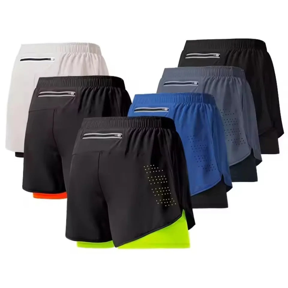 New men's summer outdoor running training 2-in-1 shorts, double-layer beach pants, quick-drying and breathable sports pants