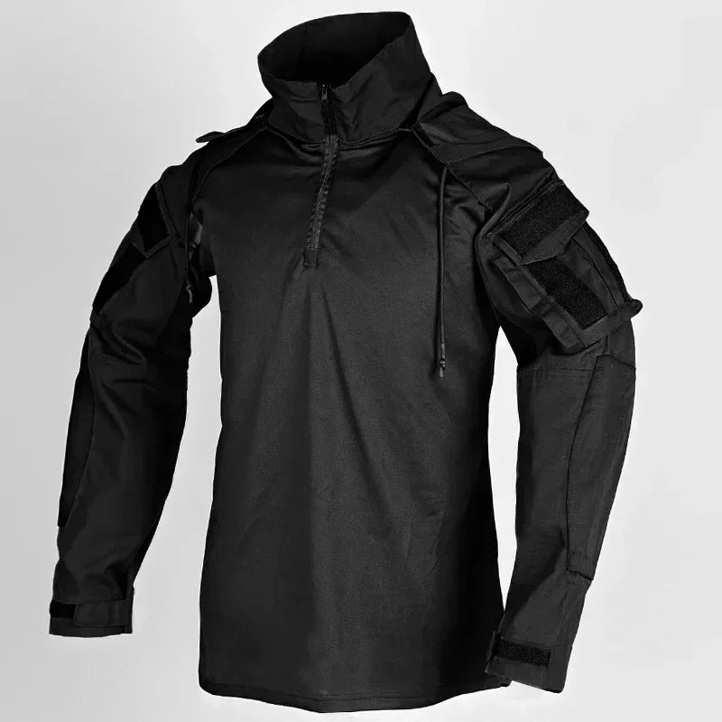 Outdoor Shirts Camo Combat T-Shirt Hooded Men Tactical Shirt Airsoft Paintball Cotton Hunting Clothing Wear-resisting
