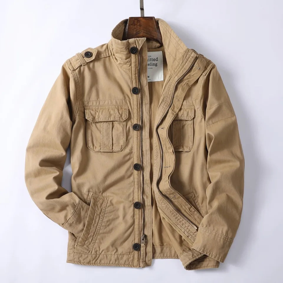 Vintage Style Men's Autumn Casual Jacket Tactical Camouflage Coat Stand Collar Outdoor Jacket Spring Outerwear