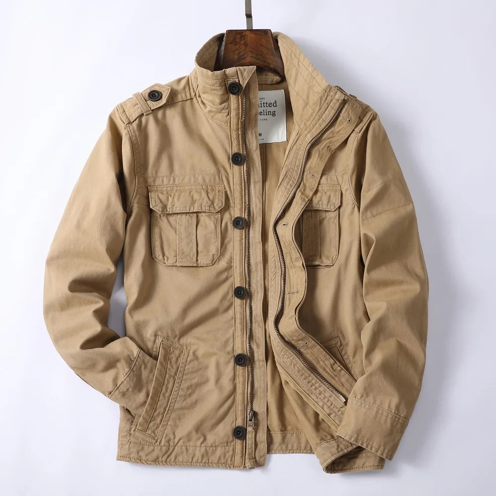 Vintage Style Men's Autumn Casual Jacket Tactical Camouflage Coat Stand Collar Outdoor Jacket Spring Outerwear