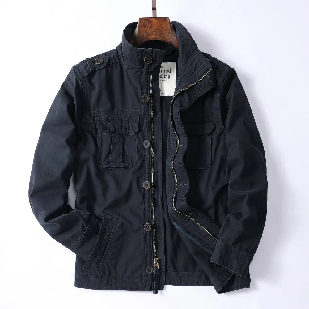Vintage Style Men's Autumn Casual Jacket Tactical Camouflage Coat Stand Collar Outdoor Jacket Spring Outerwear