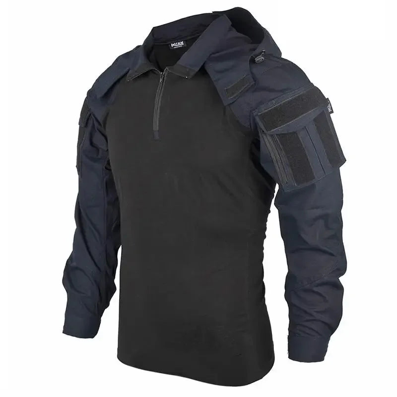 Outdoor Shirts Camo Combat T-Shirt Hooded Men Tactical Shirt Airsoft Paintball Cotton Hunting Clothing Wear-resisting