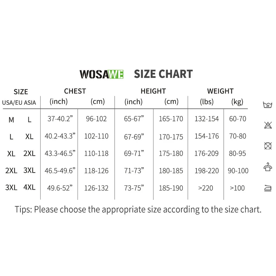 WOSAWE Men's Cycling Windbreaker Wind Jacket Windproof Water Repellent Mountain Bike MTB Clothing Reflective Bicycle Coat