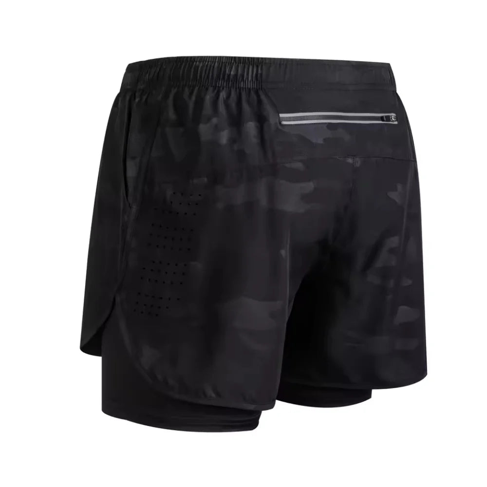 New men's summer outdoor running training 2-in-1 shorts, double-layer beach pants, quick-drying and breathable sports pants