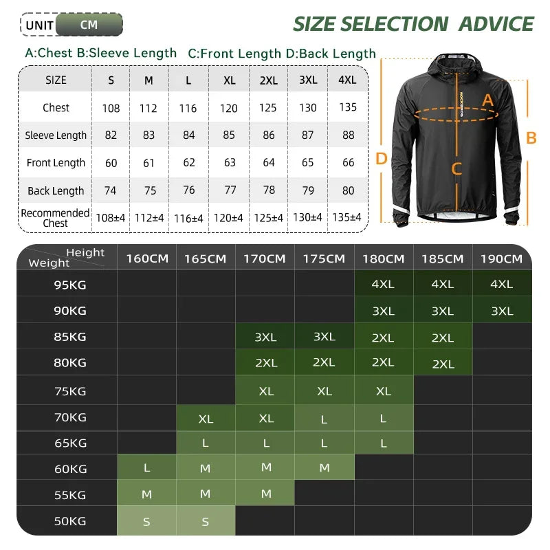 ROCKBROS Raincoat Cycling Men Waterproof Jacket Bike E-bike Motorcycle Rainwear Reflective Logo Fishing Climbing Jacket