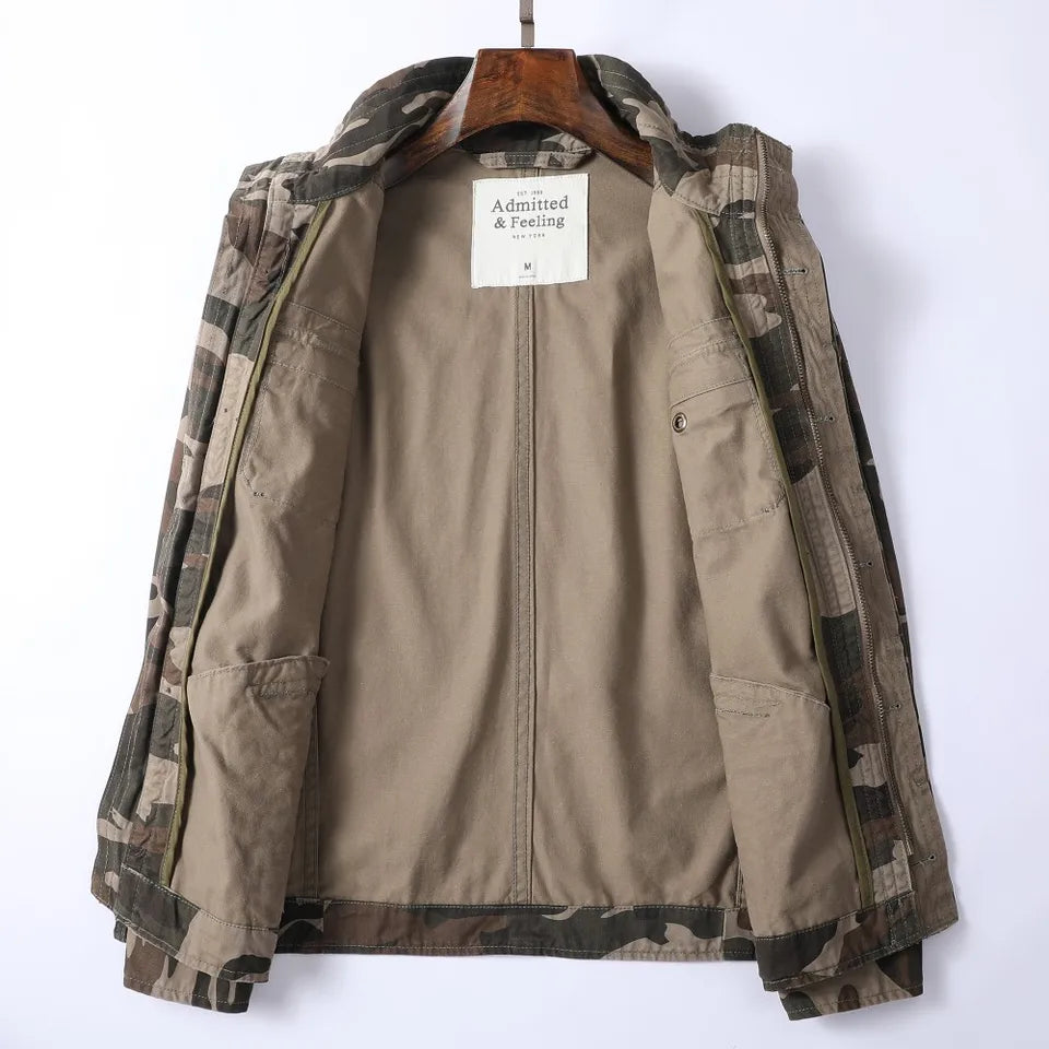 Vintage Style Men's Autumn Casual Jacket Tactical Camouflage Coat Stand Collar Outdoor Jacket Spring Outerwear