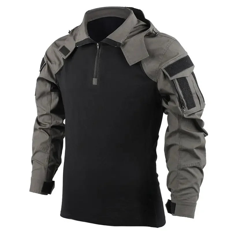 Outdoor Shirts Camo Combat T-Shirt Hooded Men Tactical Shirt Airsoft Paintball Cotton Hunting Clothing Wear-resisting