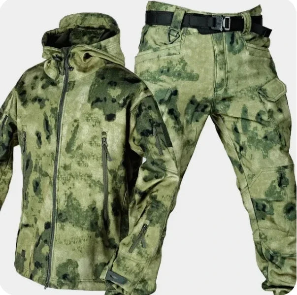Waterproof Windproof Hooded Jacket and Pants, Soft Shell, Plush, Thickened, Outdoor Fishing, Cutting, Wear-Resistant,Winter, 5XL