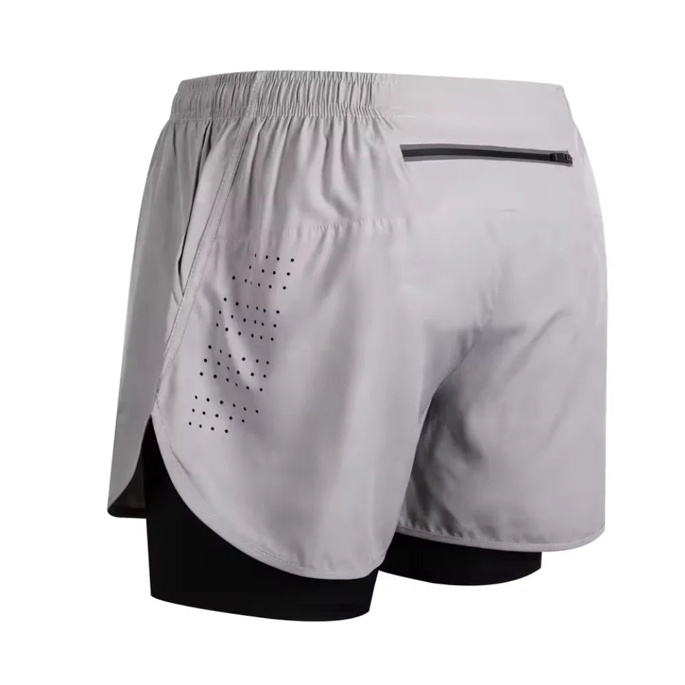 New men's summer outdoor running training 2-in-1 shorts, double-layer beach pants, quick-drying and breathable sports pants