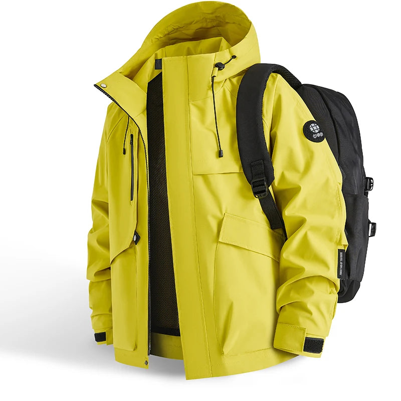 Waterproof Jacket Men Outdoor Hiking Camping Windbreaker Hooded Softshell Zip Up Coats Lightweight Unisex Spring Autumn Coats