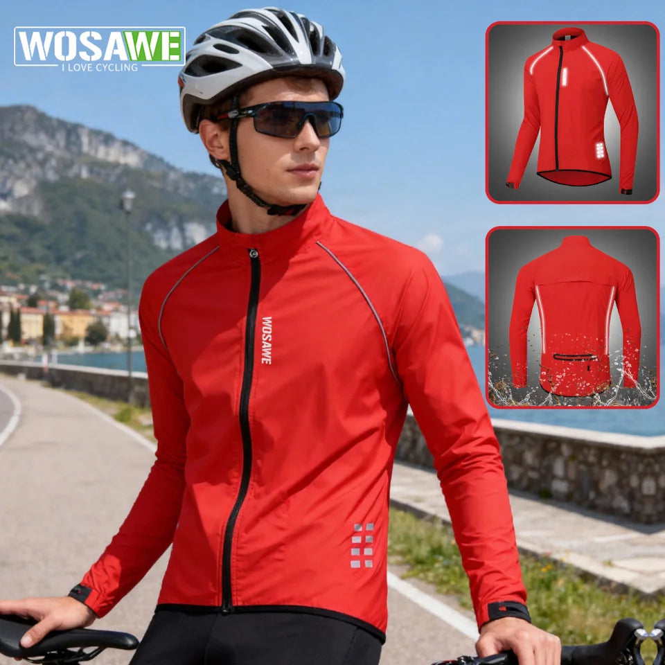 WOSAWE Men's Cycling Windbreaker Wind Jacket Windproof Water Repellent Mountain Bike MTB Clothing Reflective Bicycle Coat