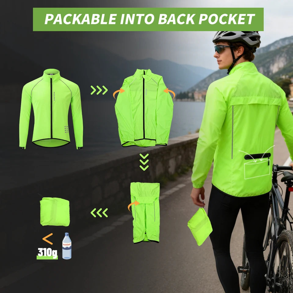 WOSAWE Men's Cycling Windbreaker Wind Jacket Windproof Water Repellent Mountain Bike MTB Clothing Reflective Bicycle Coat