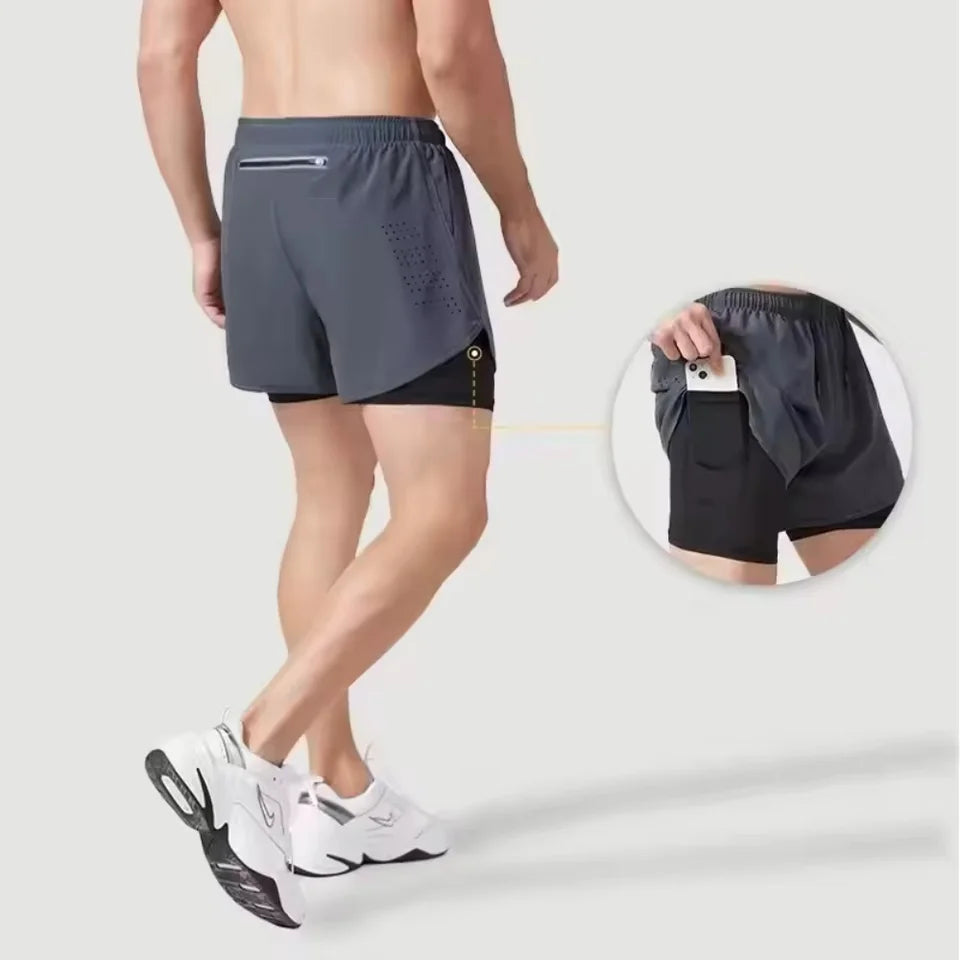 New men's summer outdoor running training 2-in-1 shorts, double-layer beach pants, quick-drying and breathable sports pants