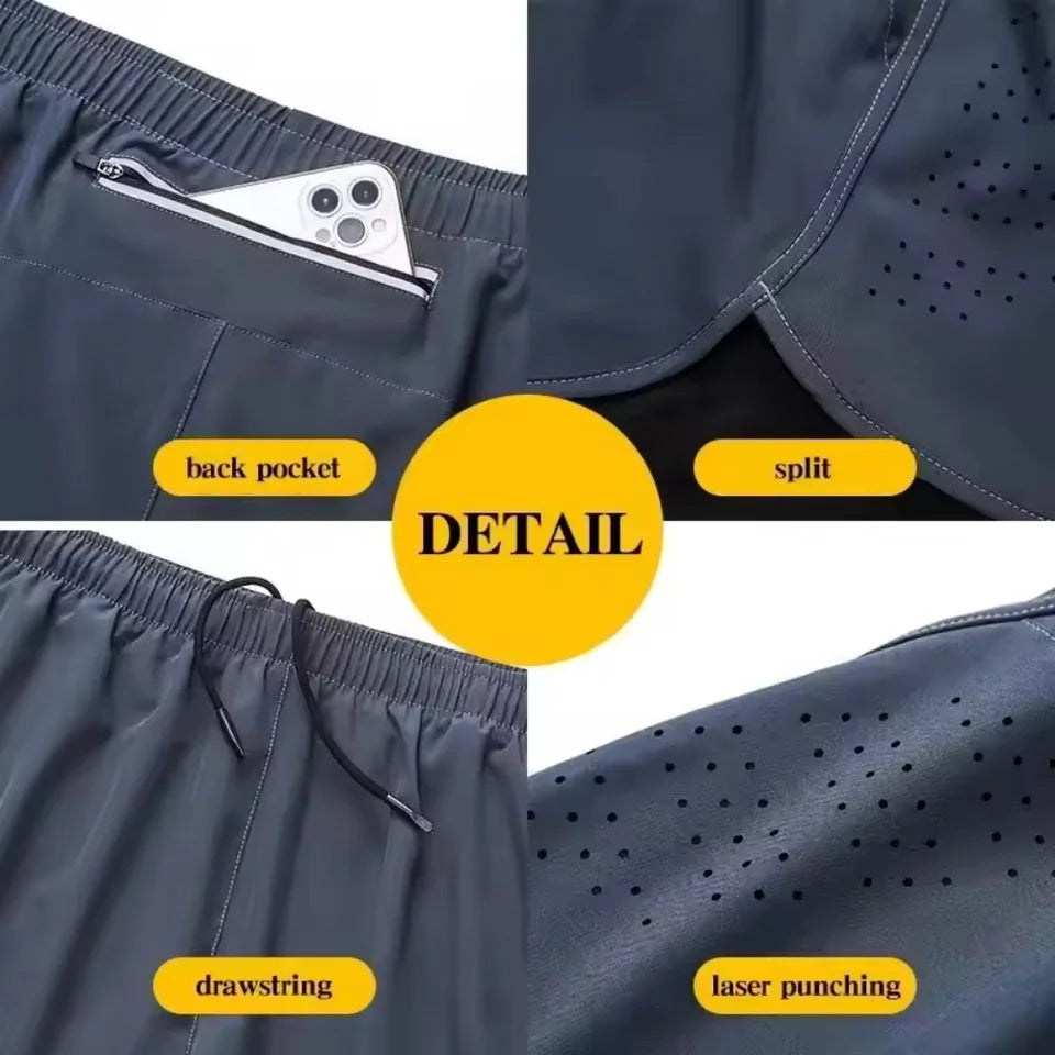 New men's summer outdoor running training 2-in-1 shorts, double-layer beach pants, quick-drying and breathable sports pants