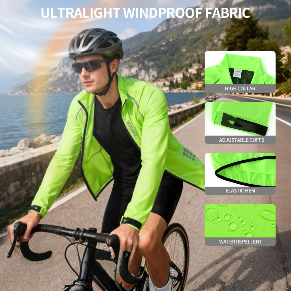 WOSAWE Men's Cycling Windbreaker Wind Jacket Windproof Water Repellent Mountain Bike MTB Clothing Reflective Bicycle Coat