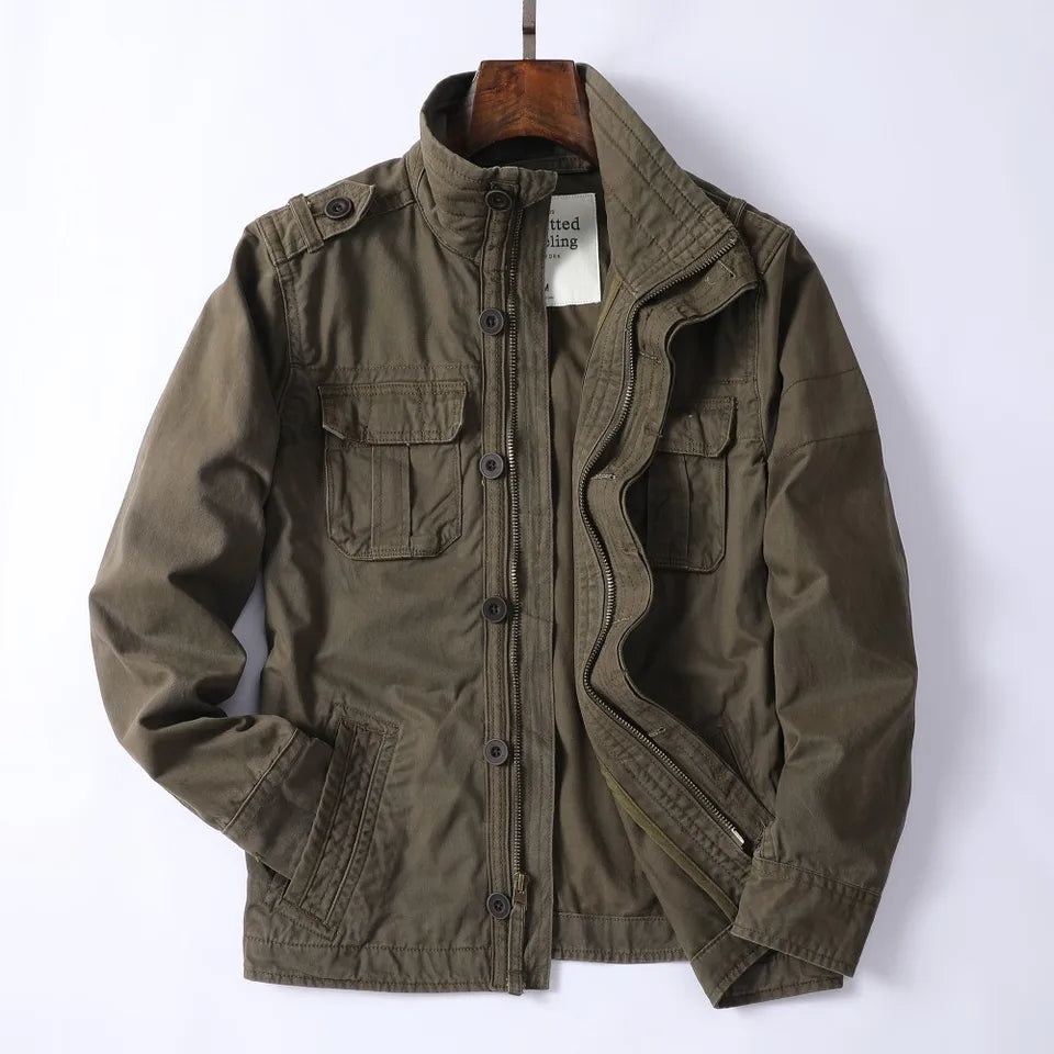 Vintage Style Men's Autumn Casual Jacket Tactical Camouflage Coat Stand Collar Outdoor Jacket Spring Outerwear