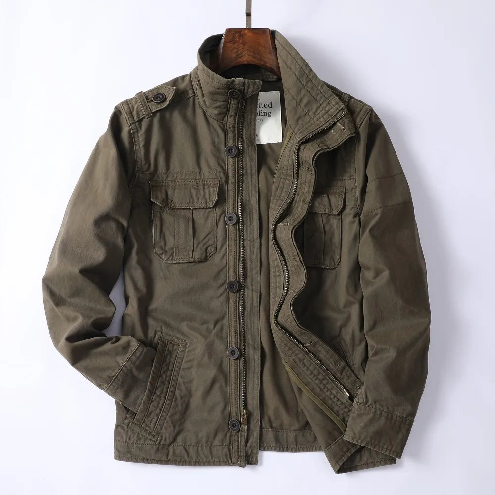 Vintage Style Men's Autumn Casual Jacket Tactical Camouflage Coat Stand Collar Outdoor Jacket Spring Outerwear