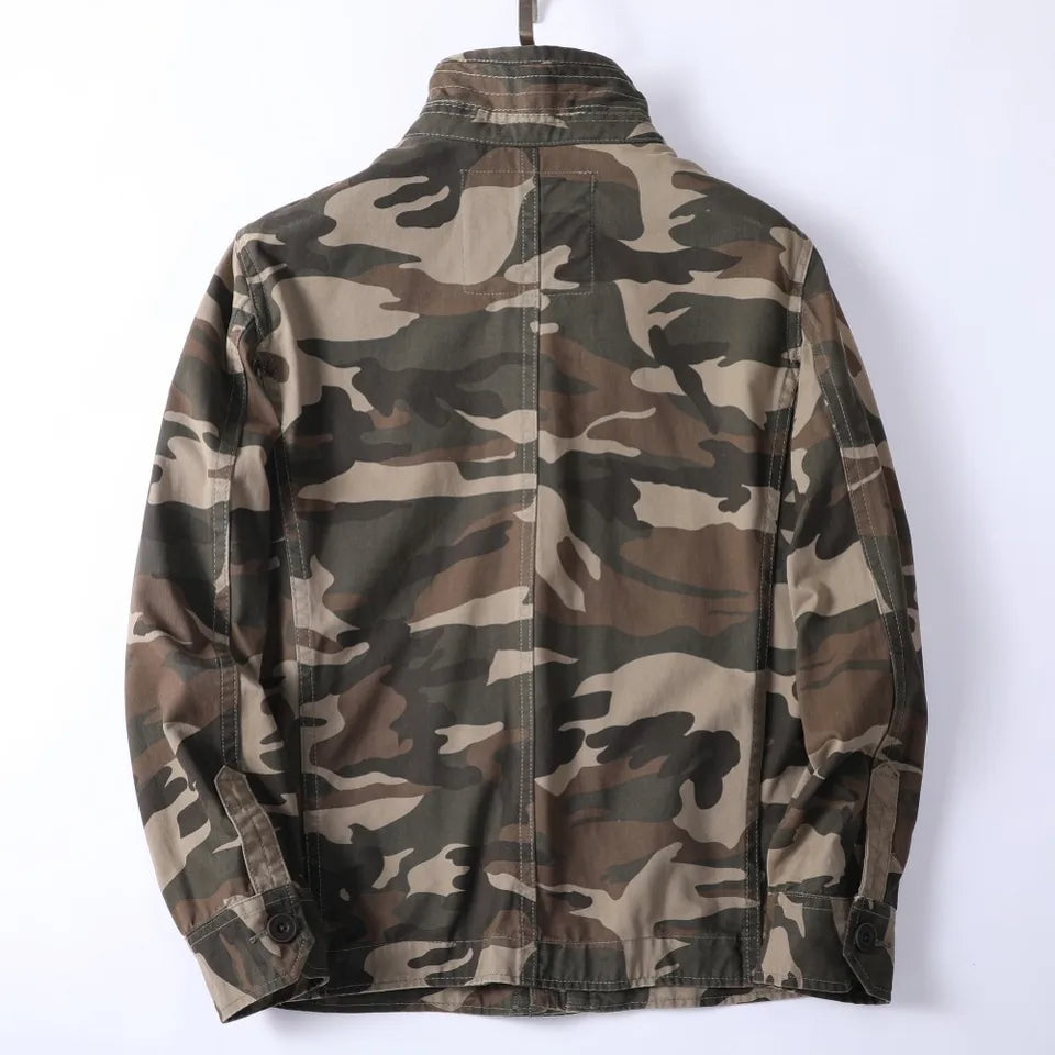 Vintage Style Men's Autumn Casual Jacket Tactical Camouflage Coat Stand Collar Outdoor Jacket Spring Outerwear