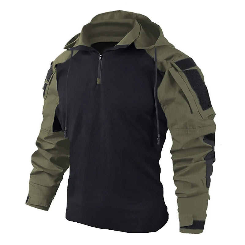 Outdoor Shirts Camo Combat T-Shirt Hooded Men Tactical Shirt Airsoft Paintball Cotton Hunting Clothing Wear-resisting